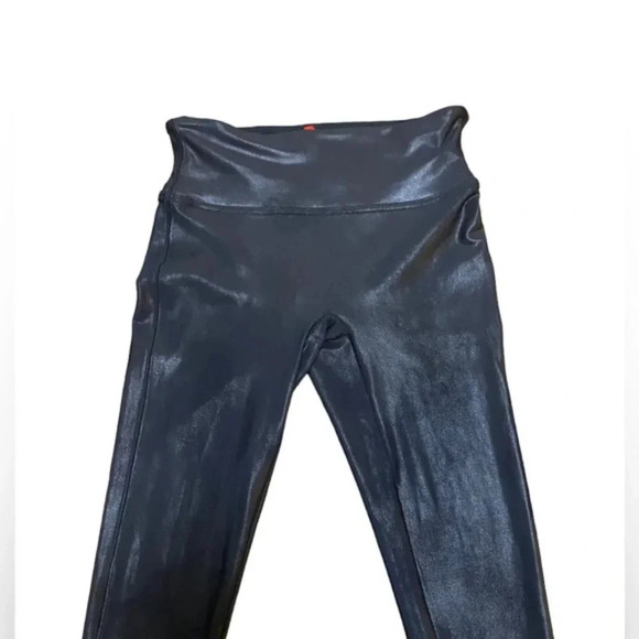 Spanx Black Shimmer Metallic Faux Leather Leggings Sz XS - Picture 3 of 7